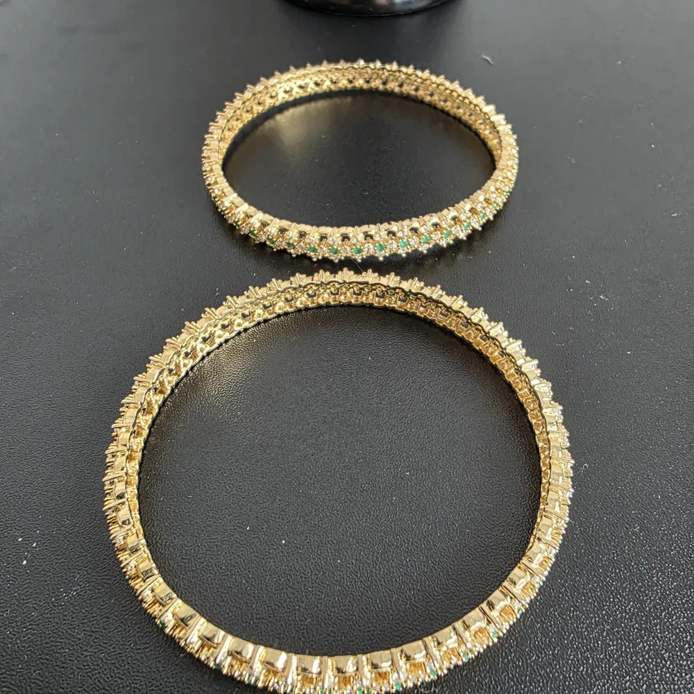 Watch Gold / Genuine Emerald & Diamond Simulant Bangle Bracelet Set